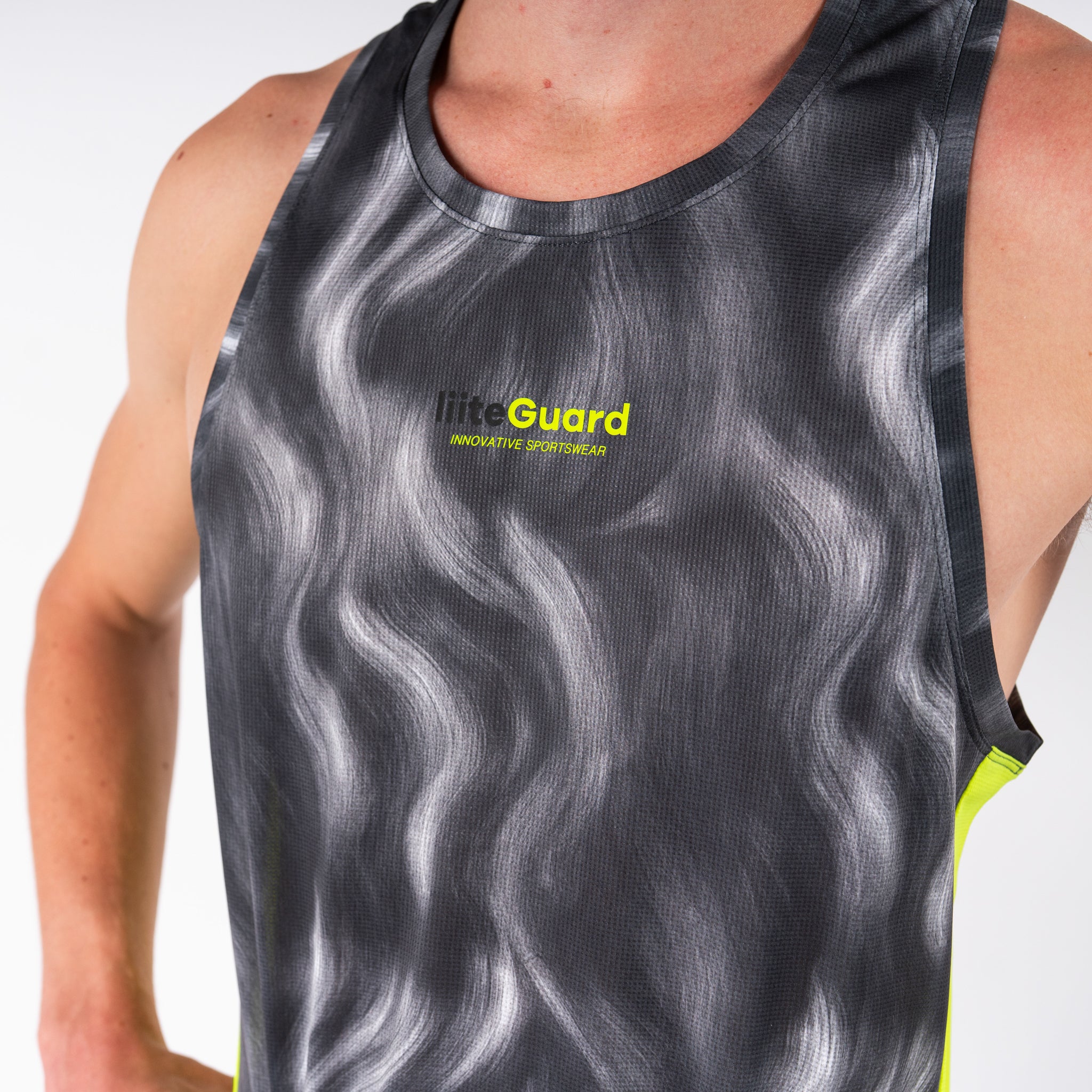 liiteGuard RACE GROUND-TECH SINGLET (MEN) Singlet Grey AOP w. Neon Yellow