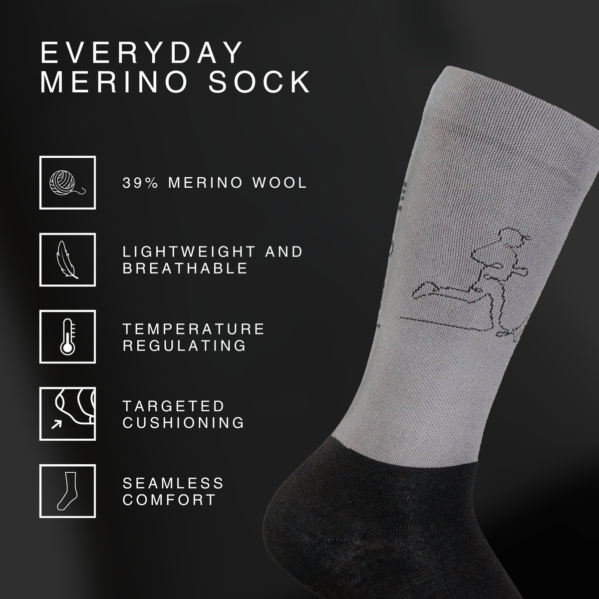 liiteGuard EVERYDAY MERINO SOCK Medium socks Black/Grey