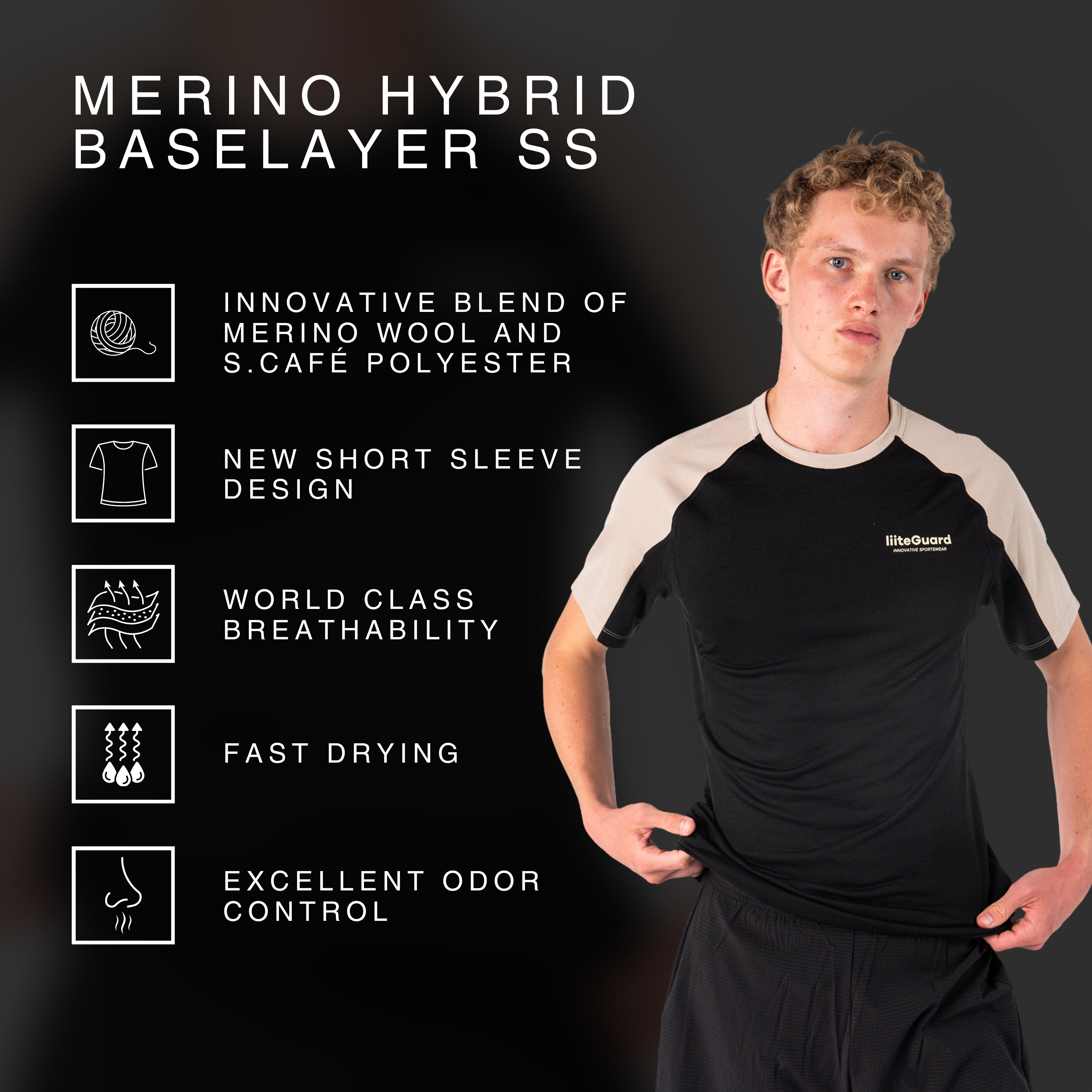 liiteGuard MERINO HYBRID T-SHIRT (MEN) T-shirts Black/Sand
