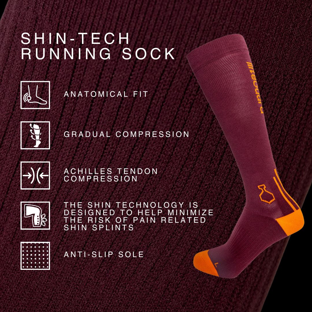 liiteGuard SHIN-TECH GRIP RUNNING SOCK Long socks Bordeaux